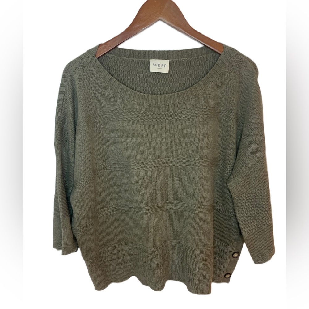 Wrap London Women’s Sweater Size 14 Linen Cotton Blend Olive Green Textured Boxy